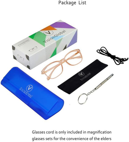 VisionGlobal Blue Light Blocking Glasses for Women/Men, Anti Eyestrain, Computer Reading, TV Glasses, Stylish Square Frame, Anti Glare(Champagne,+4.00 Magnification)