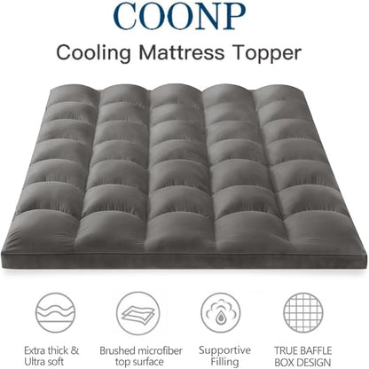 COONP Queen Mattress Topper, Extra Thick Pillowtop, Cooling Plush Mattress Pad Cover Bed Topper Protector with 8-21 Inch Deep Pocket (Grey, Queen)