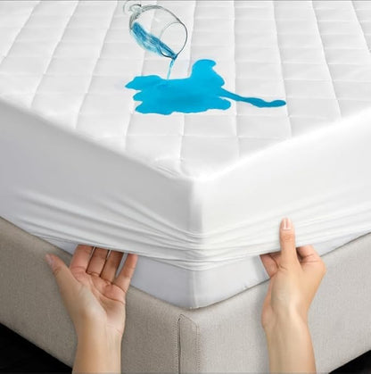 LUX Décor King Mattress Pad - Quilted Elastic Fitted Mattress Cover Protector Upto 16 Inches Deep Pocket - Soft Breathable Noiseless Mattress Topper (78 X 80)