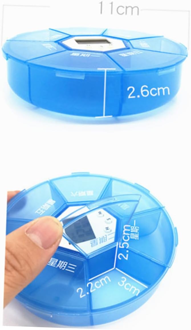 Electronic Pill Dispenser with Compartments and Alarm Clock Portable Medicine Organizer Box for Patients Daily Medication Reminder with See-Through Lids Blue English Edition
