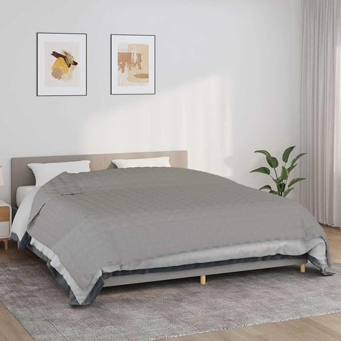 vidaXL Weighted Blanket Gray - Soft Cotton Fabric, Filling with Glass Beads, Even Weight Distribution, 24.3 lb, Size 86.6"x102.4" - Modern Home Comfort for All Seasons