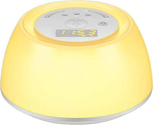 Alarm Clock Wake Up Light, Smart Home LED Bed Head Colorful Simulated Sunrise Nature Ambient Light Alarm Clock Help to Sleep Dimmable Night Light Table Clock