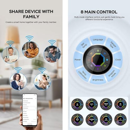 Smart Thermostat for Home, Programmable Bluetooth Temperature Regulator with 1.32in TFT Screen, Knob Control Diameter 1.81in, 95~240V AC Control Via Cell Phone or Smart Voice