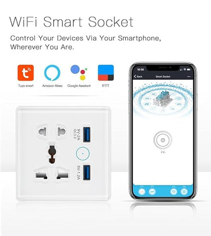 WiFi+Bluetooth Smart Wall Outlet（5 Hole+ 2 USB) Compatible with Alexa,App and Voice Control,Use with US/EU/UK Plug, 10A