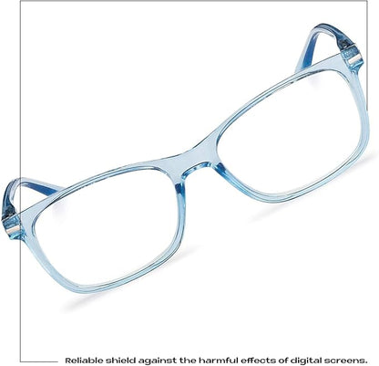 Readerest Blue Light Blocking Glasses – Thin Reflective Lens, Anti-Glare Computer Eyeglasses, UV Protection, Eye Strain Relief (Light Blue, 1.0 Magnification)