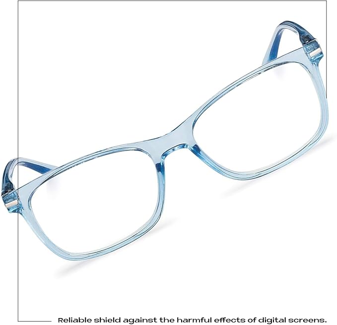 Readerest Blue Light Blocking Glasses – Thin Reflective Lens, Anti-Glare Computer Eyeglasses, UV Protection, Eye Strain Relief (Light Blue, 1.5 Magnification)
