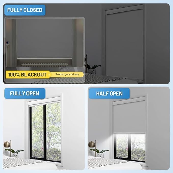 Motorized Blinds with Remote, [Free Solar Panels] Cordless Smart Blinds with Valance Cover, Electric Blackout with Remote Control, Automatic Roller Shades for Windows White 27" W x 72" H