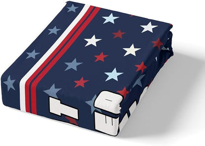Manfei Taekwondo Fitted Sheet Full Size, Japanese Style Sports Theme Bedding Set 3pcs, Stars Stripe Print Bed Cover with 2 Pillowcases, Kids Boys Teens Room Decor, Soft Bedding(No Top Sheet)