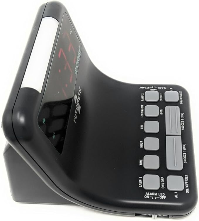 Futuristic 2 Silent Alarm Clock with Bright Flashing LED Lights for Deaf, Hard of Hearing, Heavy Sleepers | Dual Alarms, Built-in USB Chargers | Wake Up Gently