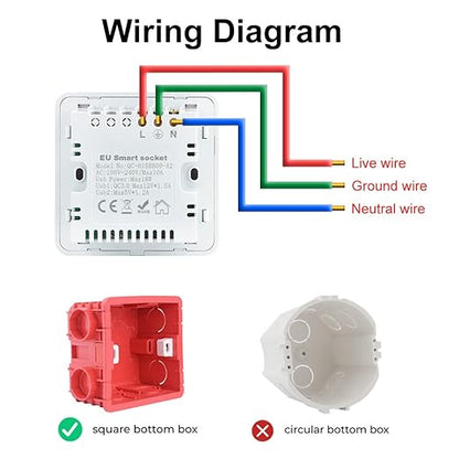 WiFi+Bluetooth Smart Wall Outlet（5 Hole+ 2 USB) Compatible with Alexa,App and Voice Control,Use with US/EU/UK Plug, 10A
