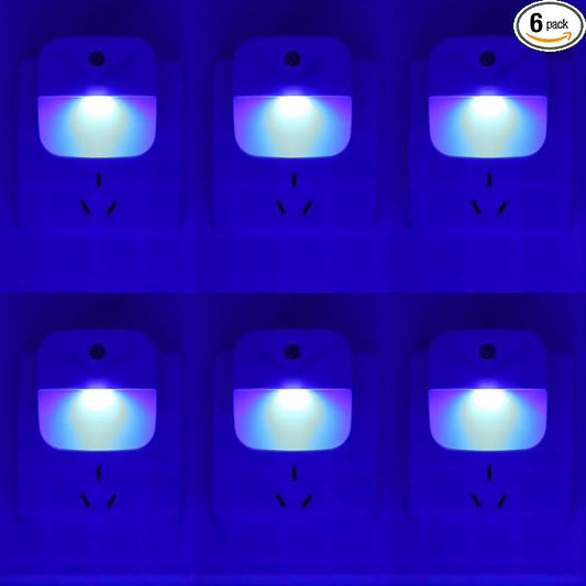 KINUR 6 Pack LED Blue Night Light Plug in, Dusk to Dawn Sensor Automatic on and Off, Energy efficient, Soft Glow nightlights for Kids, Nursery, Bedroom, Bathroom, Hallway, Stairs, Kitchen