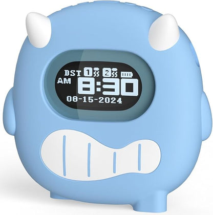 Kids Digital Alarm Clock-Cordless 3000mAh Rechargeable Vibrating Digital Clock for Heavy Sleepers Mini Toddler Clock for Travel Bedroom Silicone Case Date/Month/Year 3 Alarm/Vibration Setting Mode