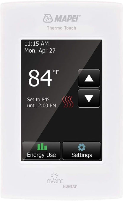 Mapei 2855201 Programmable Touchscreen Thermostat for Home, for Radiant Heated Floors, 120V/240V Cables with an Extra OJ Electronics Floor Temperature Sensor and Built-in GFCI for Bathroom and Kitchen