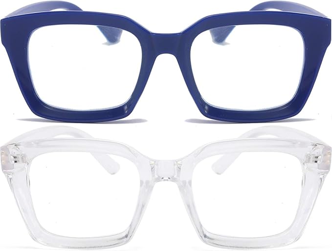 REAVEE 2 Pack Oprah Style Oversized Reading Glasses for Women Men Blue Light Blocking, Ladies Stylish RetroSquare Large Computer Readers (Blue/Clear 2.25x)