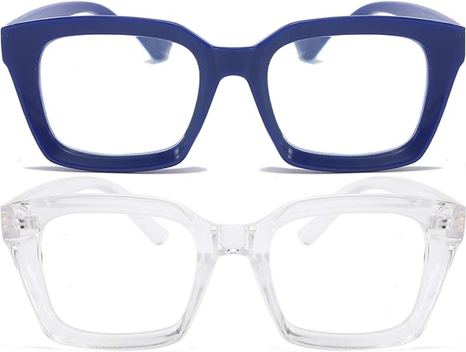 REAVEE 2 Pack Oprah Style Oversized Reading Glasses for Women Men Blue Light Blocking, Ladies Stylish RetroSquare Large Computer Readers (Blue/Clear 2.5x)
