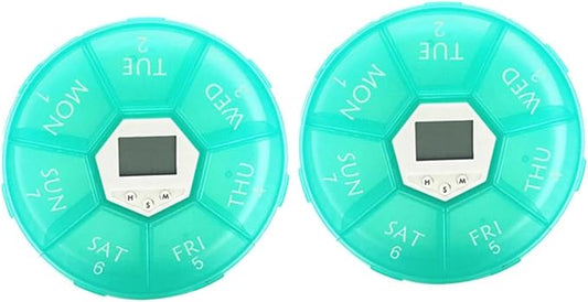 Didiseaon 2pcs Portable Automatic Pill Dispenser with Alarm Compartment Travel Medication Organizer for Elderly Compact Lightweight Pill Case for Timed Reminder and Secure Storage