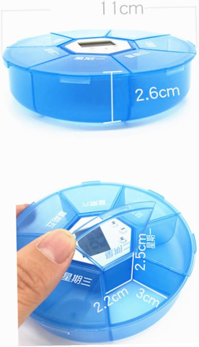 Compartments Pill Dispenser with Built Alarm Clock Weekly Reminder Box for Patients Blue Electronic Medicine Organizer with See-Through Lids Use Daily Pill Storage and Timer