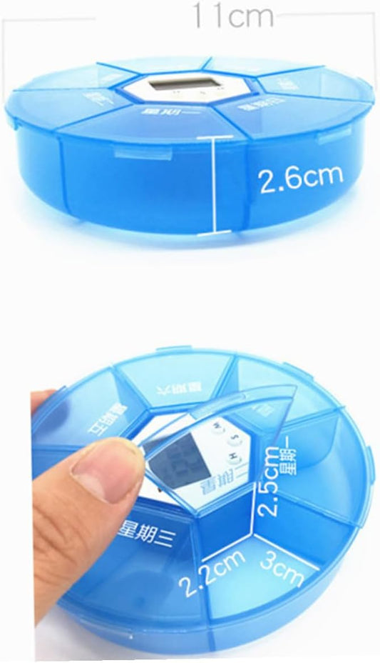 Compartments Pill Dispenser with Built Alarm Clock Weekly Reminder Box for Patients Blue Electronic Medicine Organizer with See-Through Lids Use Daily Pill Storage and Timer