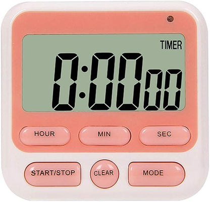 Digital Kitchen Timer with Mute/Loud Alarm, ON/Off Switch, 12 Hour Clock, Strong Magnet, Memory Function Count Up & Count Down for Kids Teachers Cooking, Large LCD Display, Easy Operation Timers(Pink)
