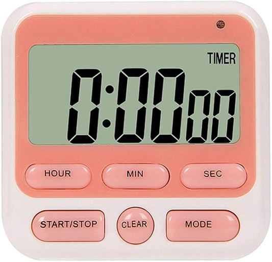 Digital Kitchen Timer with Mute/Loud Alarm, ON/Off Switch, 12 Hour Clock, Strong Magnet, Memory Function Count Up & Count Down for Kids Teachers Cooking, Large LCD Display, Easy Operation Timers(Pink)
