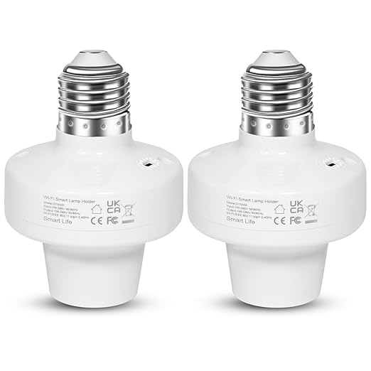 AICase Smart WiFi E27/E26 Light Socket, [2 Pack] Intelligent WLAN Home Remote Control Light Lamp Bulb Holder Compatible with Alexa and Google Home-White
