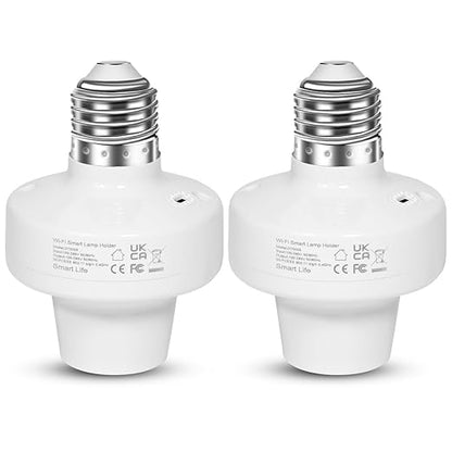 AICase Smart WiFi E27/E26 Light Socket, [2 Pack] Intelligent WLAN Home Remote Control Light Lamp Bulb Holder Compatible with Alexa and Google Home-White