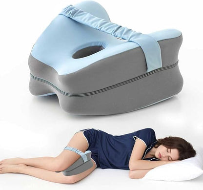 Knee Pillow for Side Sleepers, Memory Foam Leg Pillow for Side Sleeping, Cooling Knee Pillow with Strap for Hip Pain, Back Pain, Sciatica Pain Relief, Spine Alignment (Butterfly-Blue)