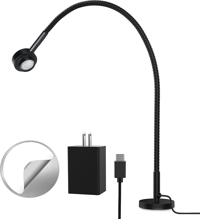 Flexible Reading Light,Book Light,Desk Lamp,Magnetic Base,3 Color Dimmable LED for Bed Reading, Working, Studying, Crafting, Book Lovers Gifts, CRI95+ USB-C Adapter Included