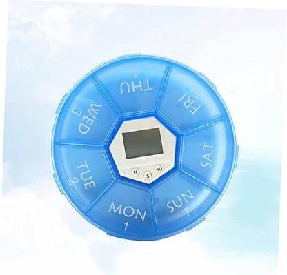 Compartment Pill Dispenser with Alarm Clock Reminder Portable Medication Organizer for Daily Use Read Labels for Patients Blue