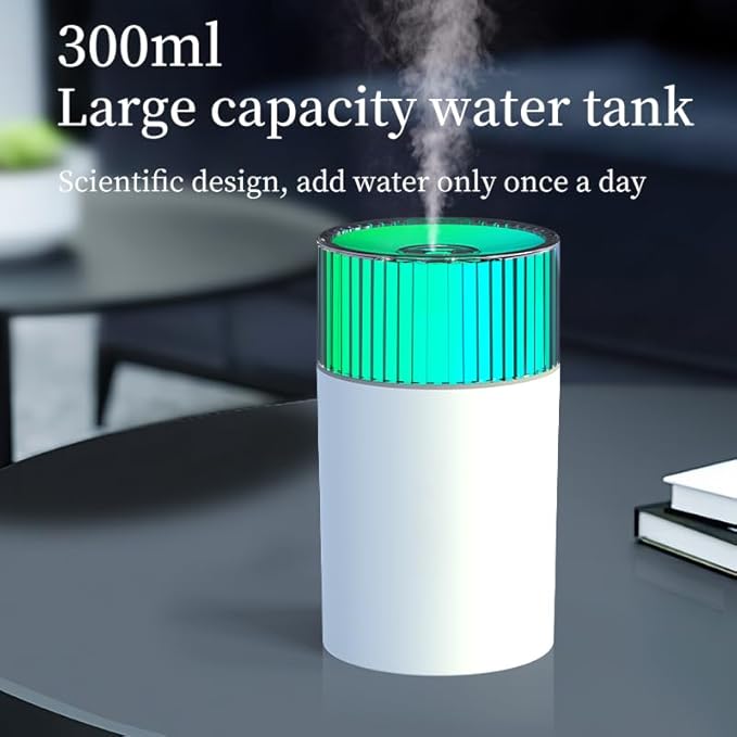 Portable Mini Humidifier, Colorful, Cool Mist, USB Powered. Perfect for Bedroom, Office & Car (T-White)