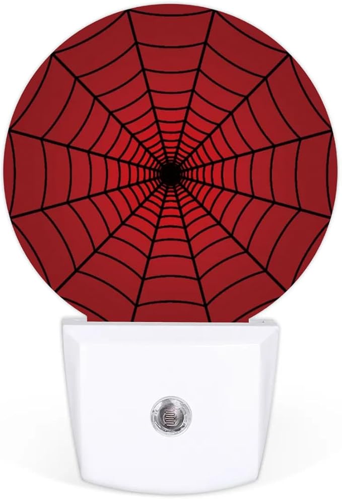 Red Spider Web Plug-in Led Night Light with Auto Dusk to Dawn Sensor for Boys Girls Room Decor, Wall Lamp Nightlights for Hallway,Bedroom, Kids Room, Kitchen, Stairway, (0.5W, 2 Pack)