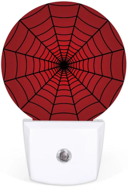 Red Spider Web Plug-in Led Night Light with Auto Dusk to Dawn Sensor for Boys Girls Room Decor, Wall Lamp Nightlights for Hallway,Bedroom, Kids Room, Kitchen, Stairway, (0.5W, 2 Pack)