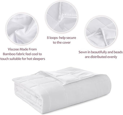 Dornroscn Cooling Queen Size Weighted Blanket 15lbs for Adult 60"x80" White,Breathable Viscose Made from Bamboo Heavy Blanket with Glass Beads for Hot Sleepers