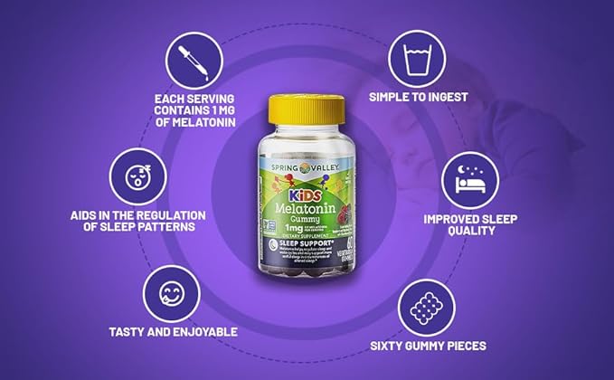 Vegetarian Melatonin Gummies for Kids, Sleep Support, 60 (2 Pack) Bundle with Exclusive Healthy Sleep Habits for Children - Better Light&Spring Guide (3 Items)