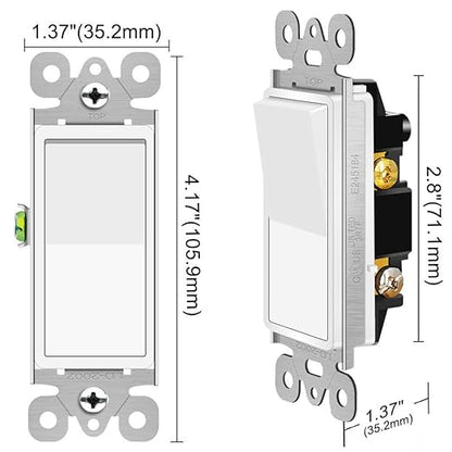 GreenCycle Three Way Switch White,24 Pack 3 Way Rocker Light Switch 15A 120/277V, On/Off Rocker Paddle Interrupter, Residential/Commercial Grade,Home & Office,UL/CUL, White