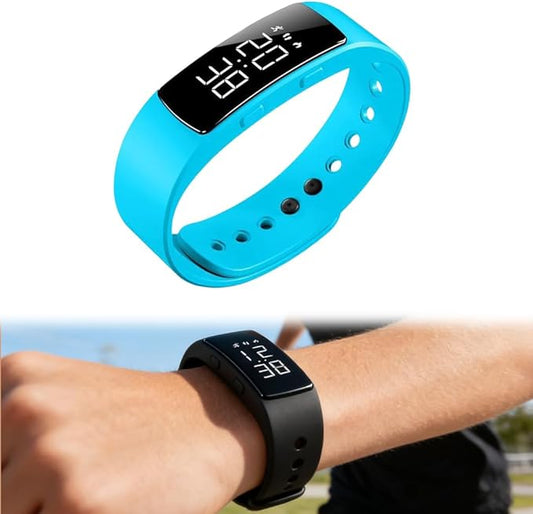 Vibrating Alarm Reminder Watch, 2026 Upgraded Silent Bracelet Wearable Wrist Alarm Clock for Step Counter, Vibration, Stopwatch Timer, 2-Set Alarm Clock Design for Deep Sleepers (Blue)