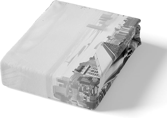 3D Airplane Kids Fitted Sheet Full Size,Modern Flying Plane Aviation Aircraft Bedding Set,Boys Girls Room Decor,High Building Retro Bed Cover,Grey Fashion Bed Sheet,2 Pillowcases