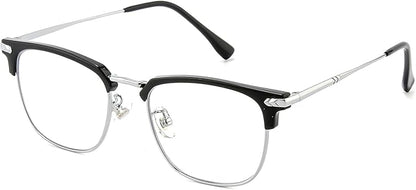 Blue Light Blocking Glasses for Men Metal Browline Computer Gaming Glasses Filter Blue Ray (Black Silver)