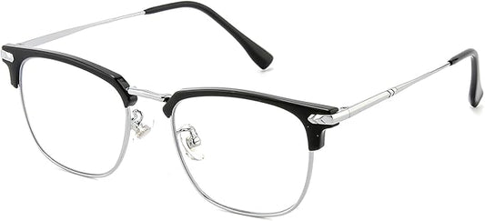 Blue Light Blocking Glasses for Men Metal Browline Computer Gaming Glasses Filter Blue Ray (Black Silver)