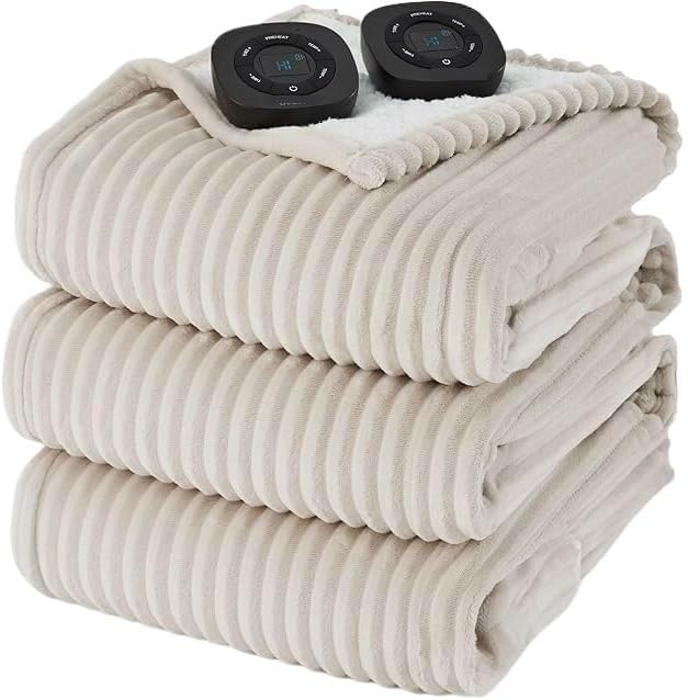 Dual-Monitor Temperature-Adjustable Electric Blanket, Timed Blanket, for Home Use, (90x100 Inches, Gray)(03 - Cream)