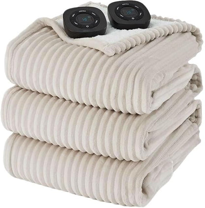 Dual-Monitor Temperature-Adjustable Electric Blanket, Timed Blanket, for Home Use, (90x100 Inches, Gray)(08 - White)