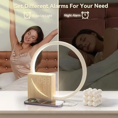 Smart Wake-Up Alarm Clock for Heavy Sleepers - 10 Soothing Sounds, 3-Level Dimmable Lamp, Snooze Function, USB Charger, Gentle Sunrise Simulation & Timer