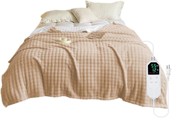 KINGTE Heated Blanket Electric Blanket Twin Size 62"x84" - Dual Sided Warm Sherpa & Bubble Plush,Electric Heating Blanket with 8 Heat Levels 6 Hours Auto-Off, Machine Washable, for Women