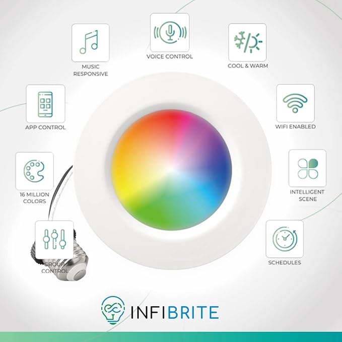 INFIBRITE 4 Inch WiFi Smart 9W 810LM Recessed Retrofit LED Sleek Series Downlight Kit (Includes E26 Connector), Compatible with Alexa and Google, Wet Rated (24 Pack)