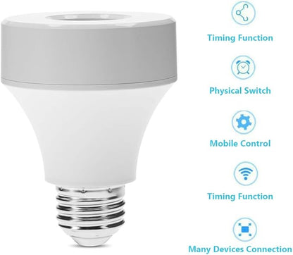 WiFi Control Light Bulb Base Switch - Smart Lamp Holder Adapter for Wireless Control - Compatible with Android & iOS - Schedule On/Off Timer - E26/E27 Socket