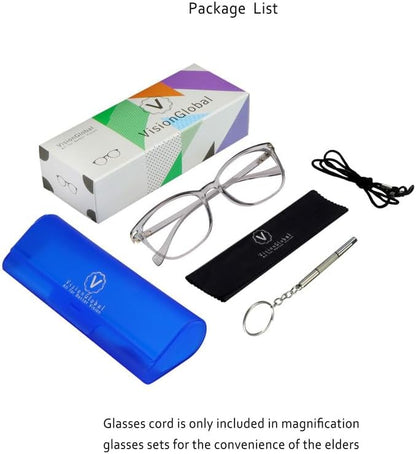 VisionGlobal Blue Light Blocking Glasses for Women/Men, Anti Eyestrain, Computer Reading, TV Glasses, Stylish Square Frame, Anti Glare