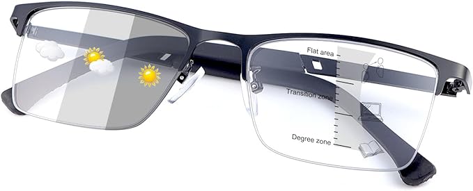 YIMI Photochromic Progressive Multifocus Reading Glasses Sun Readers UV Blue Light Blocking Transition Glasses for Men Women