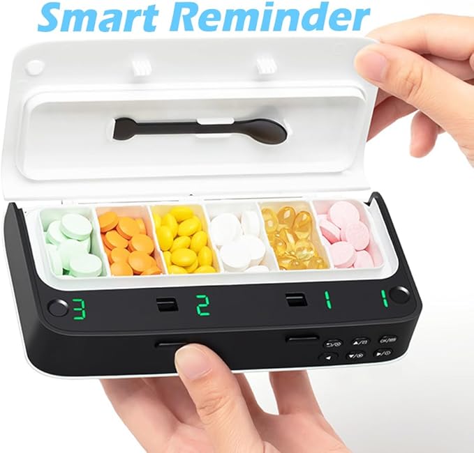 Rechargeable Pill Dispenser - Blue - Adjustable Pill Organizer Medicine Dispenser Weekly Travel Pill Organizer