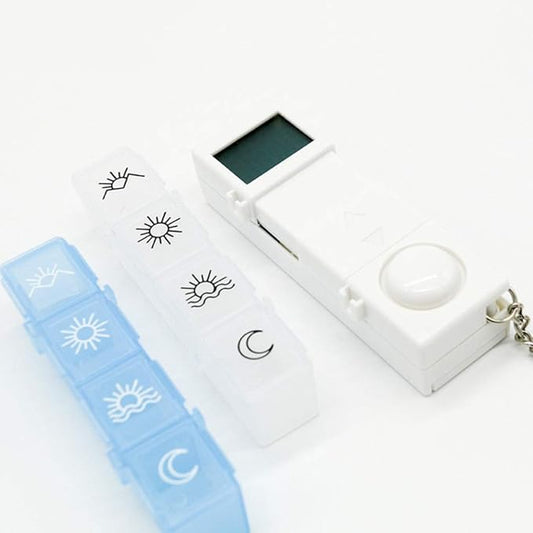 VOSAREA 7 time Locking Container Alarm Clock Medicine Organizer Automatic containers Alarm Electronic Dispensers Medication Mini Alarm Clock Travel Reminder White