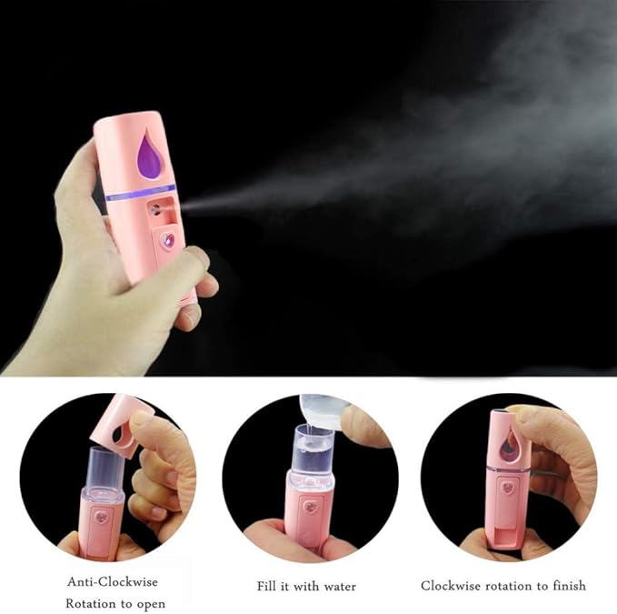 2 Pack Nano Facial Mister 20ml Mini Face Humidifier Portable Facial Sprayer USB Rechargeable Handy Skin Care Machine Moisturizing & Hydrating for Face, Makeup, Eyelash Extensions (Pink + Pink)